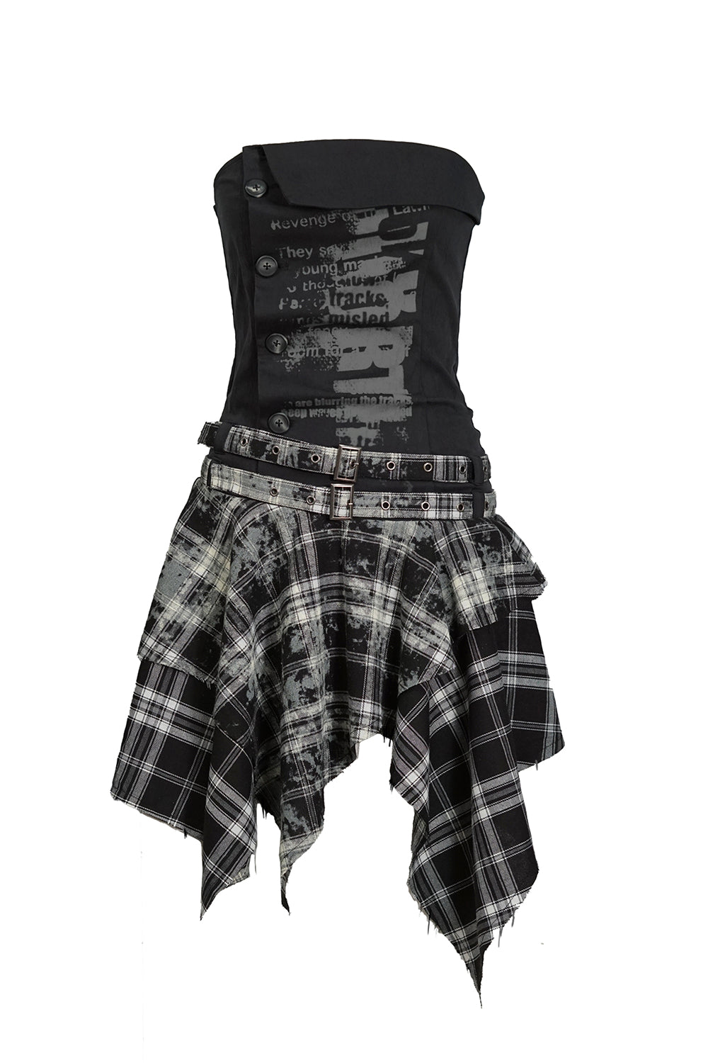 Strapless Graffiti Plaid Dress