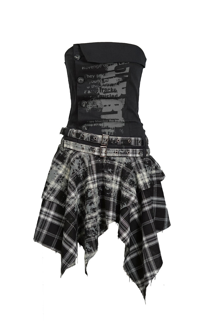 Strapless Graffiti Plaid Dress