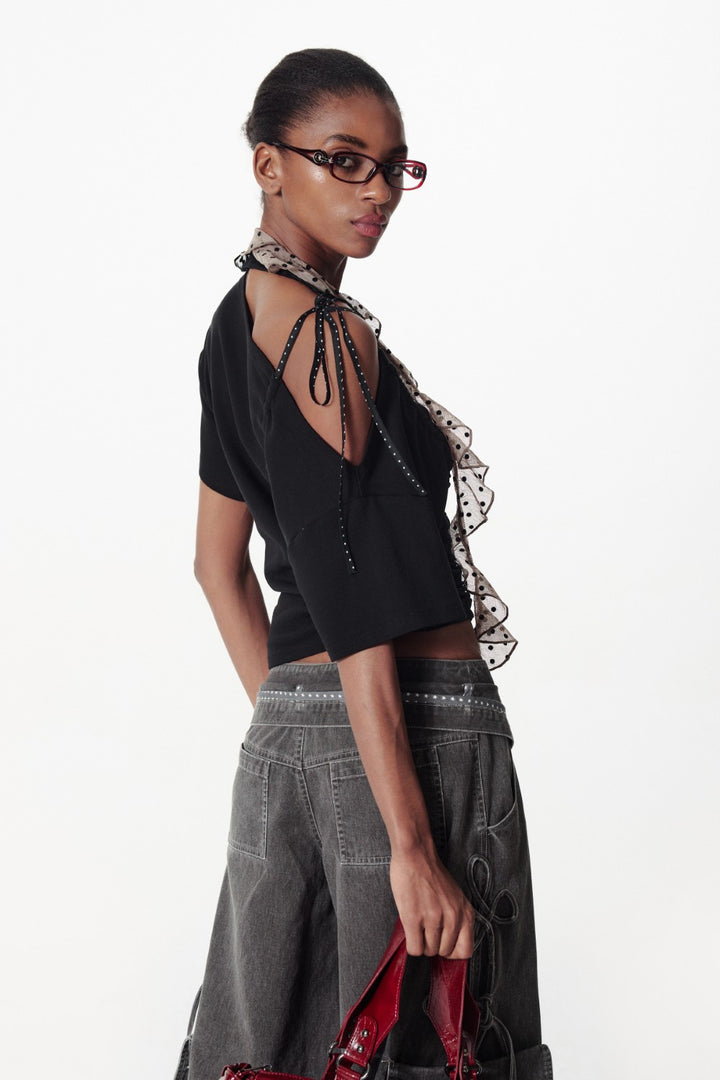 Off-Shoulder Tied Ruffle Shirt