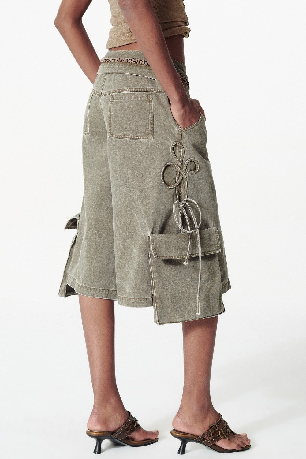 Lace-Up Washed Cargo Jorts