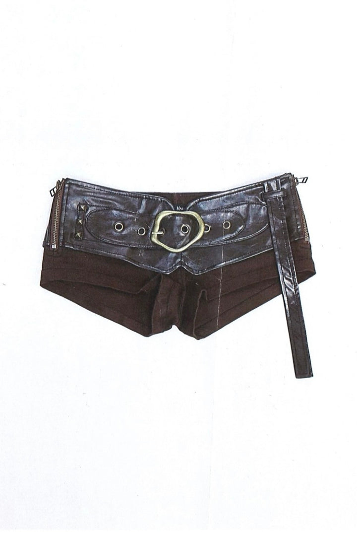 Leather Buckle Denim Shorts