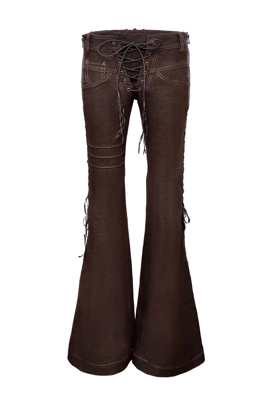 Brown Lace-Up Flared Jeans