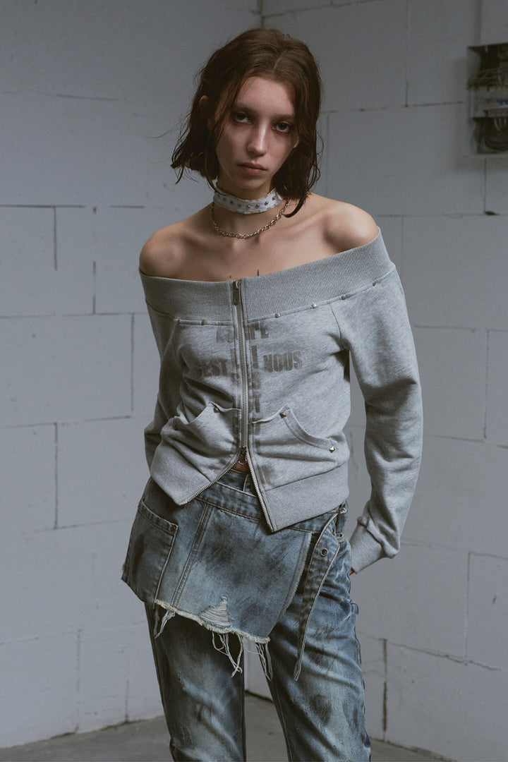 Off-Shoulder Knitted Cardigan