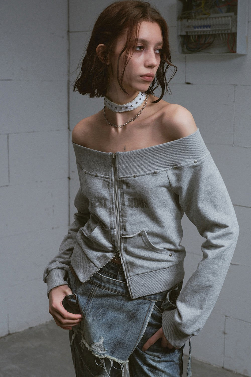 Off-Shoulder Knitted Cardigan