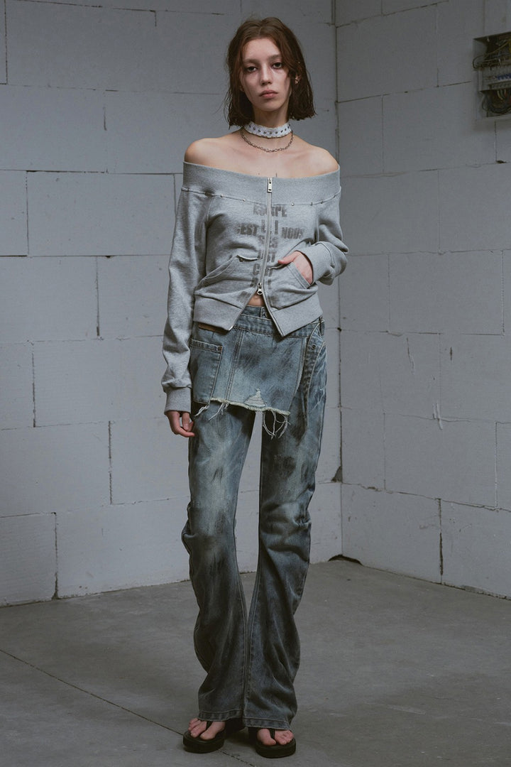 Off-Shoulder Knitted Cardigan