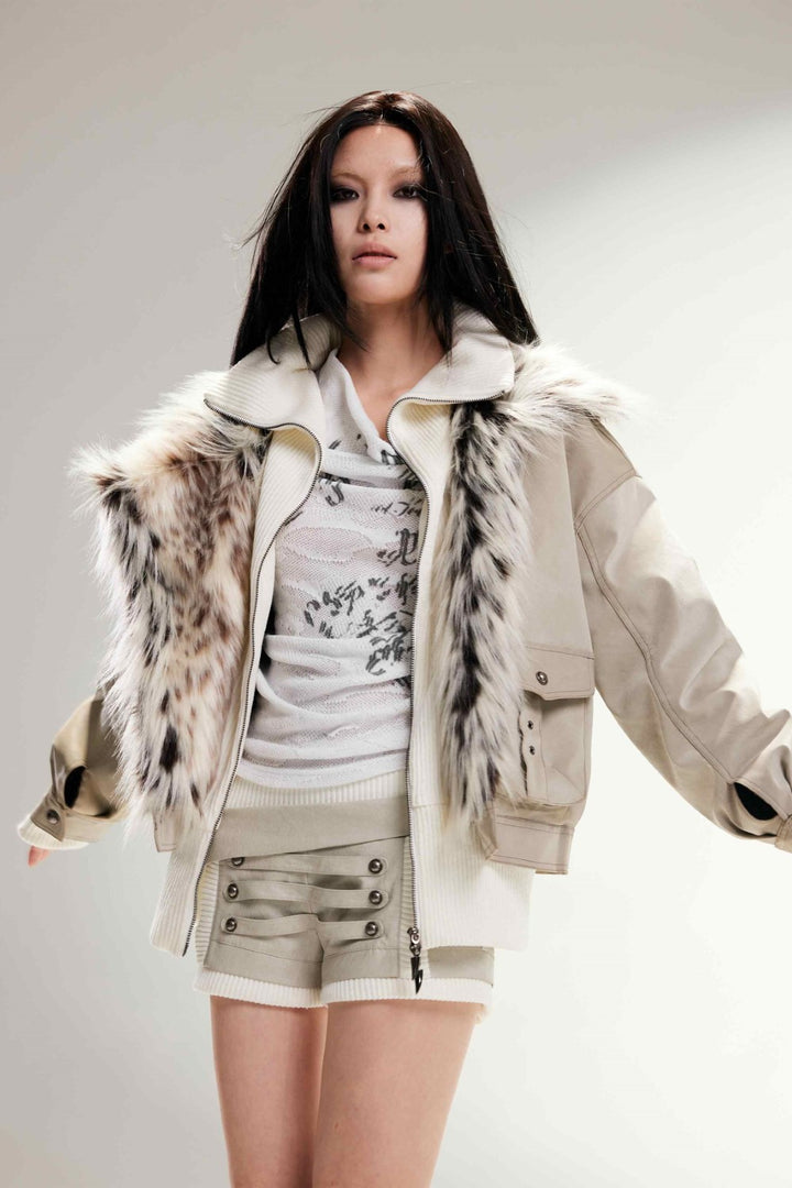 Fur Batwing Bomber Jacket