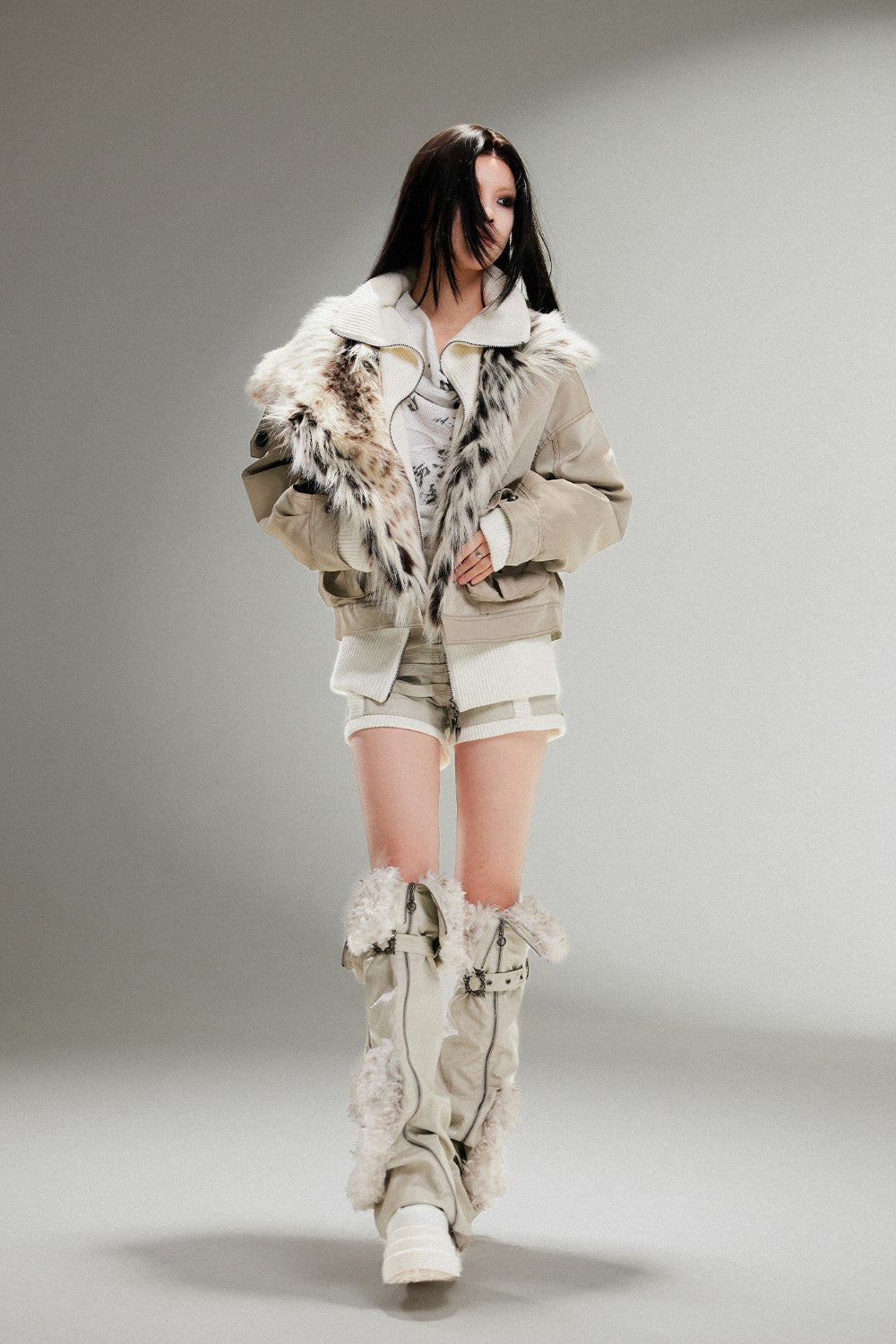 Fur Batwing Bomber Jacket