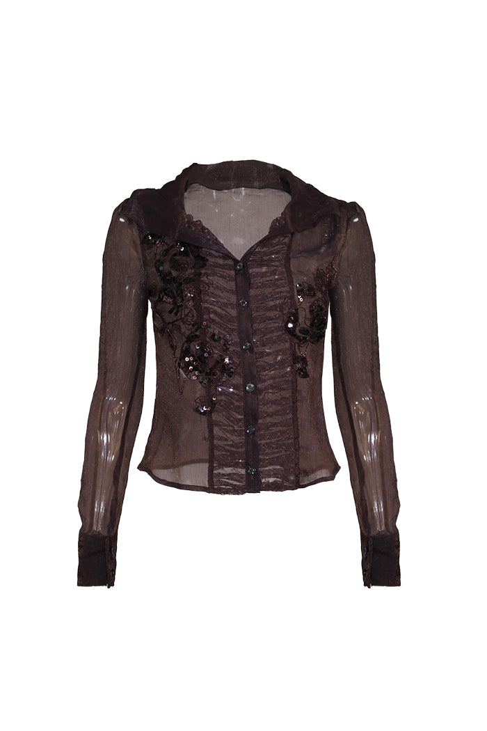 Sheer Embroidered Sequin Blouse