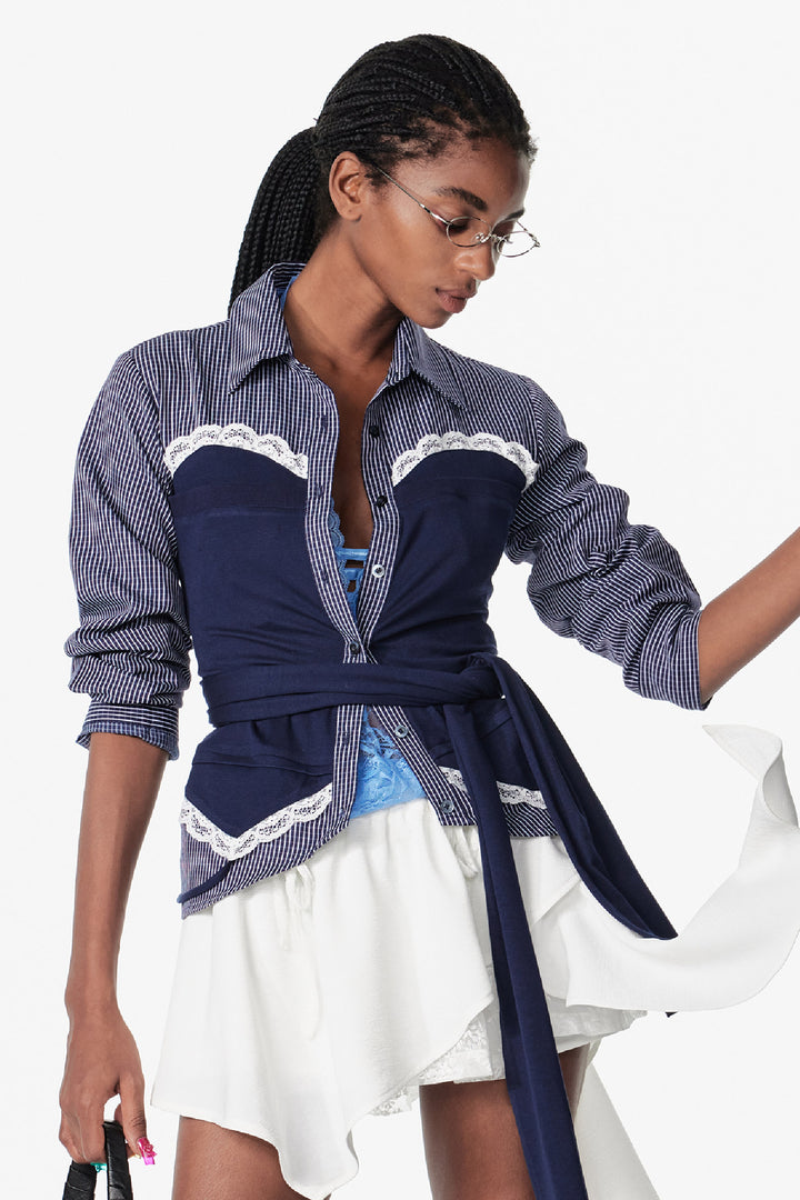 Lace Panel Wrap Blouse