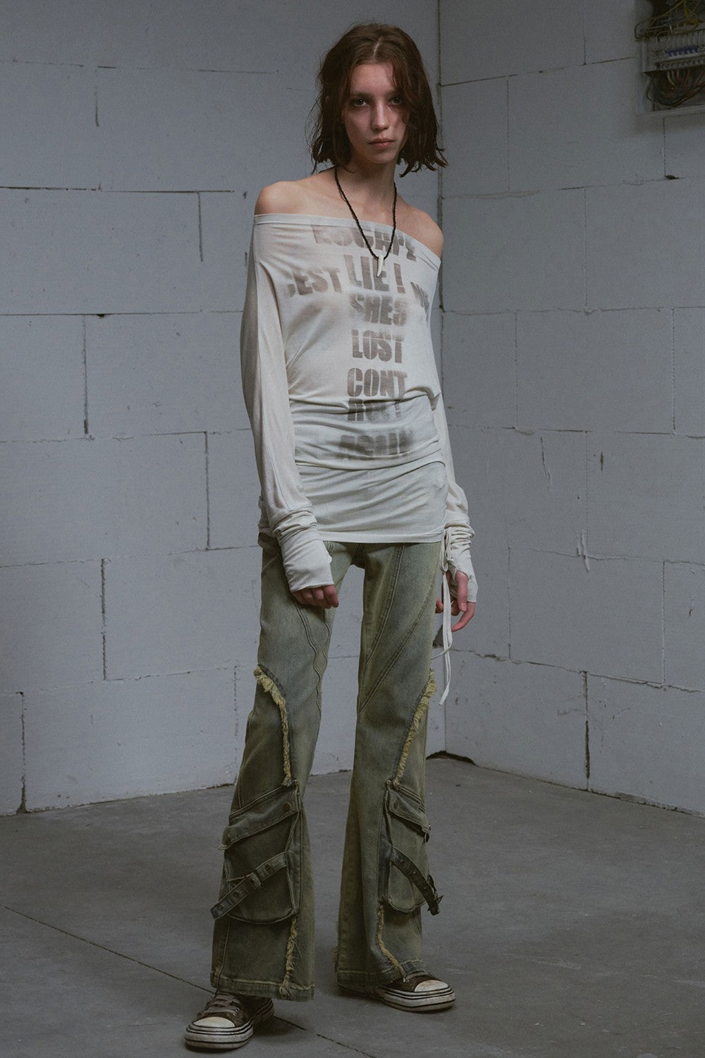 Blue Paneled Flare Jeans