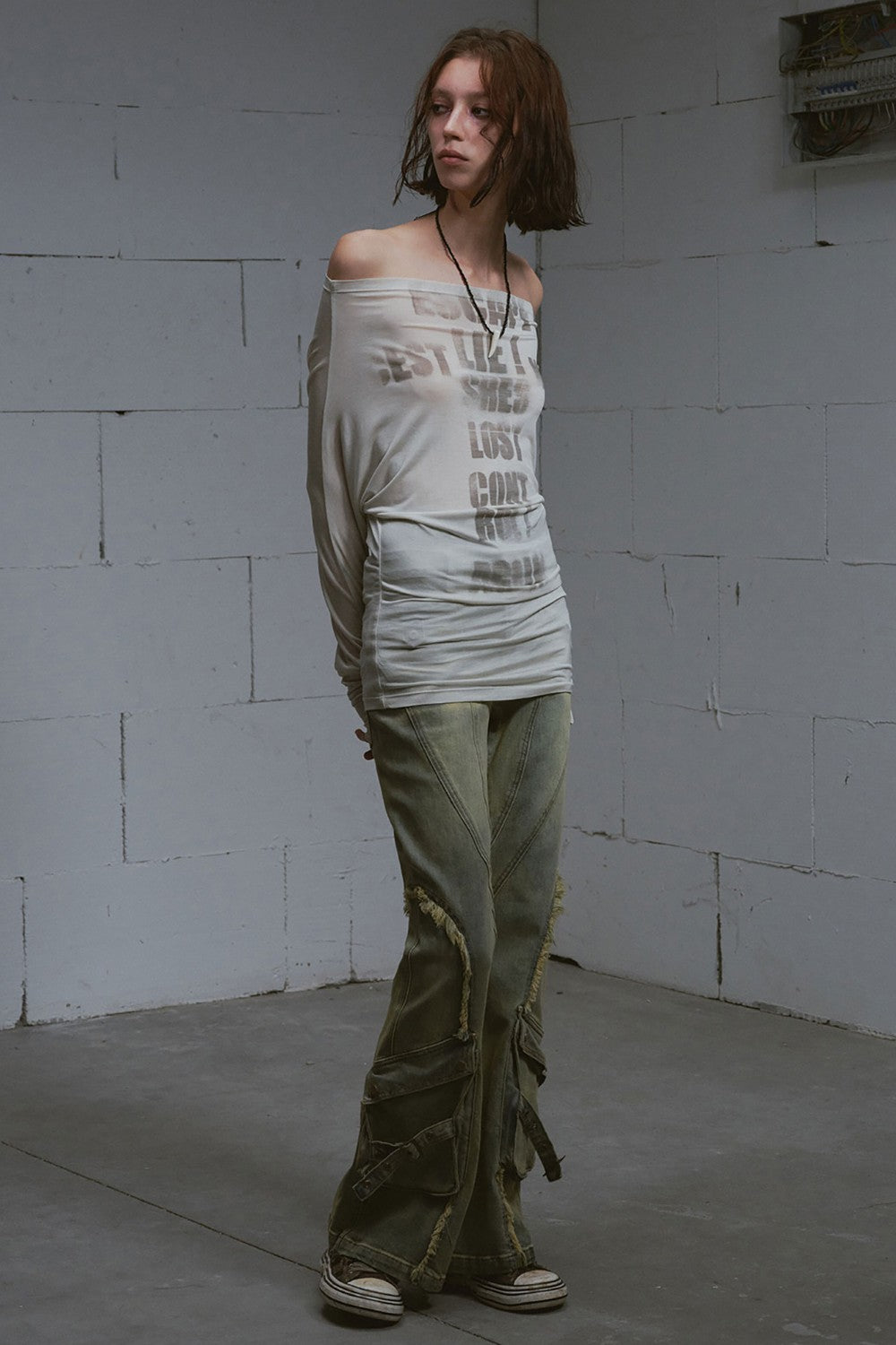 Blue Paneled Flare Jeans