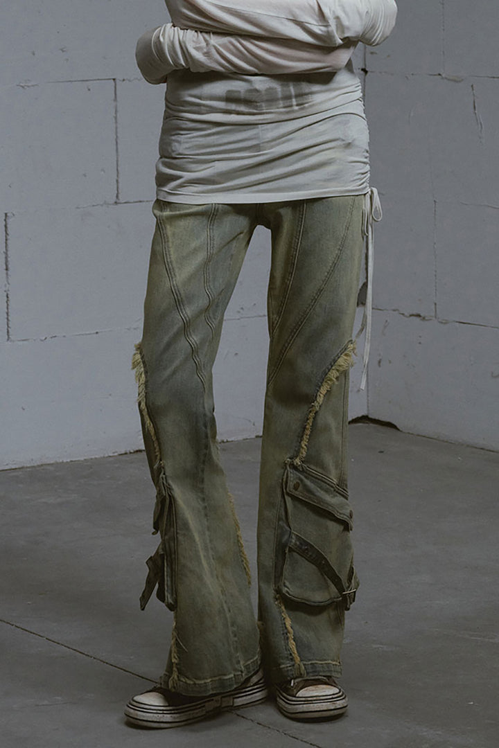 Blue Paneled Flare Jeans