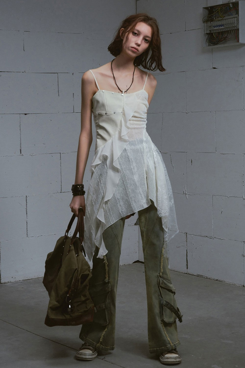 Blue Paneled Flare Jeans