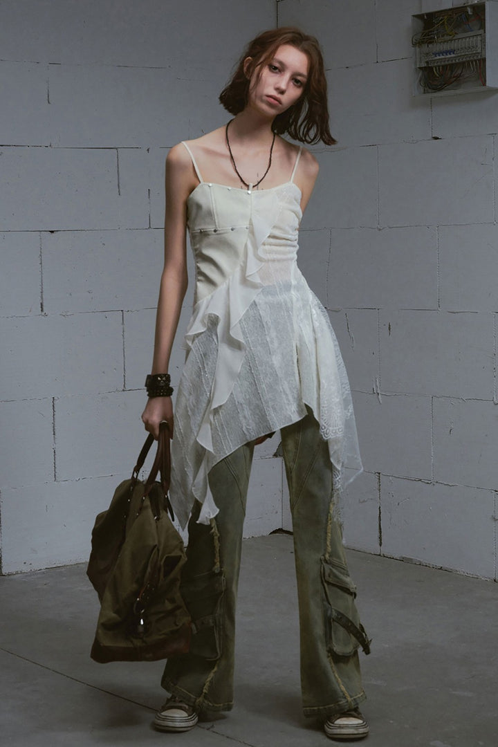 Blue Paneled Flare Jeans