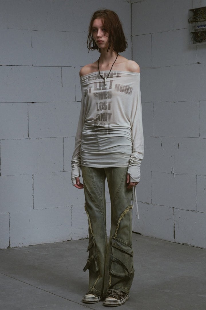 Blue Paneled Flare Jeans