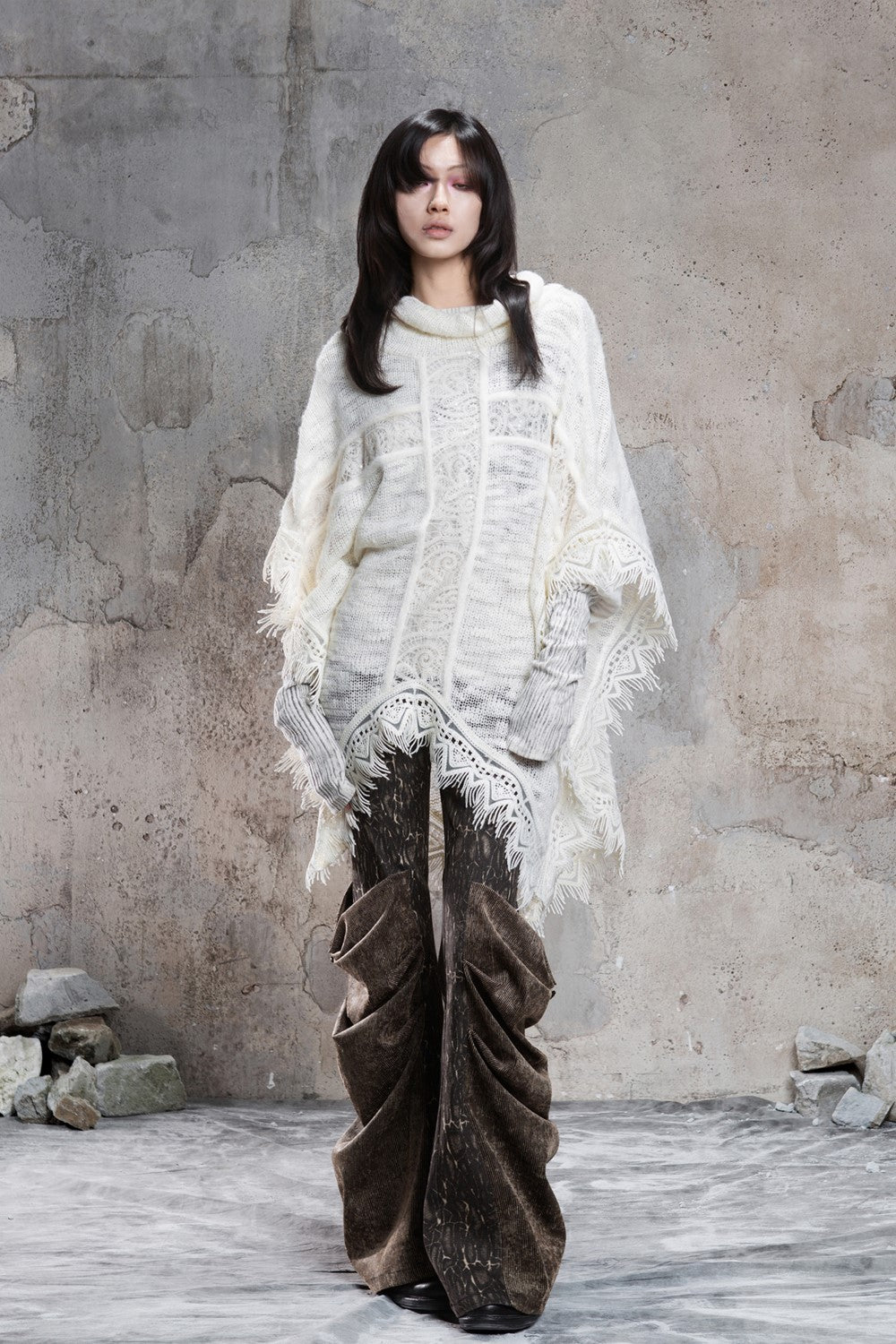 Knit Cross Fringe Poncho