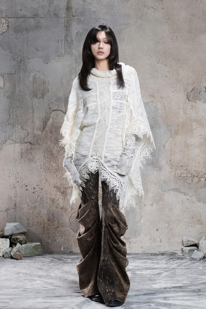 Knit Cross Fringe Poncho