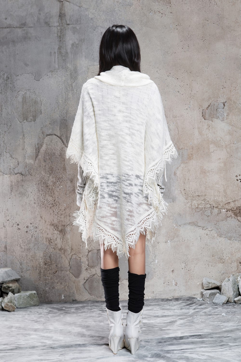 Knit Cross Fringe Poncho