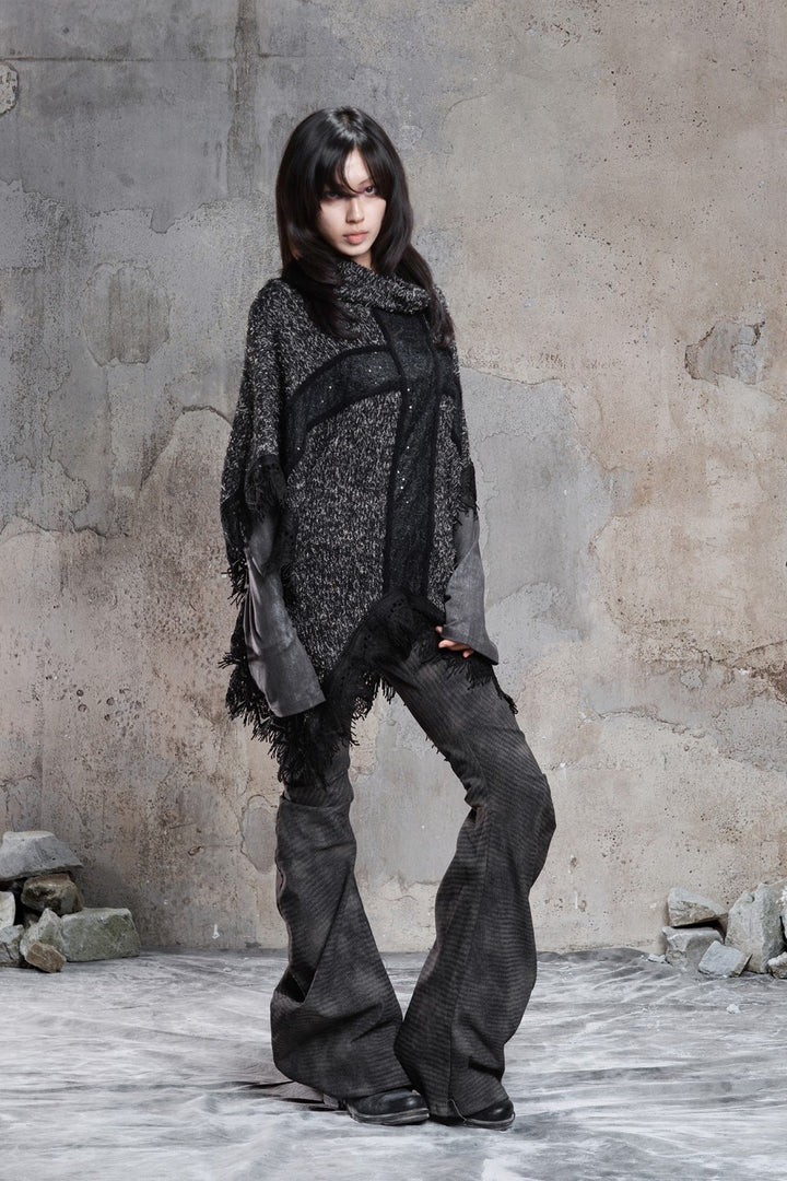 Knit Cross Fringe Poncho