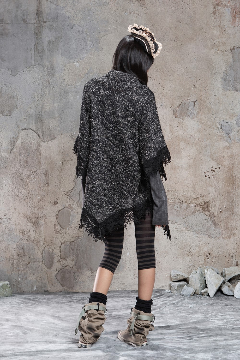 Knit Cross Fringe Poncho