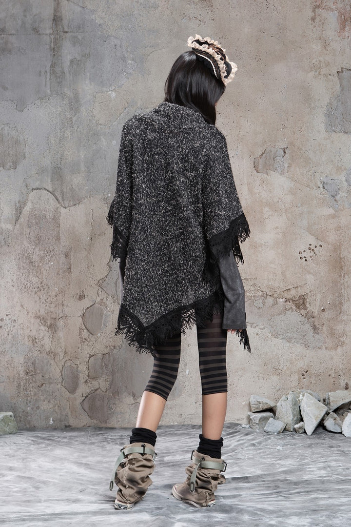 Knit Cross Fringe Poncho
