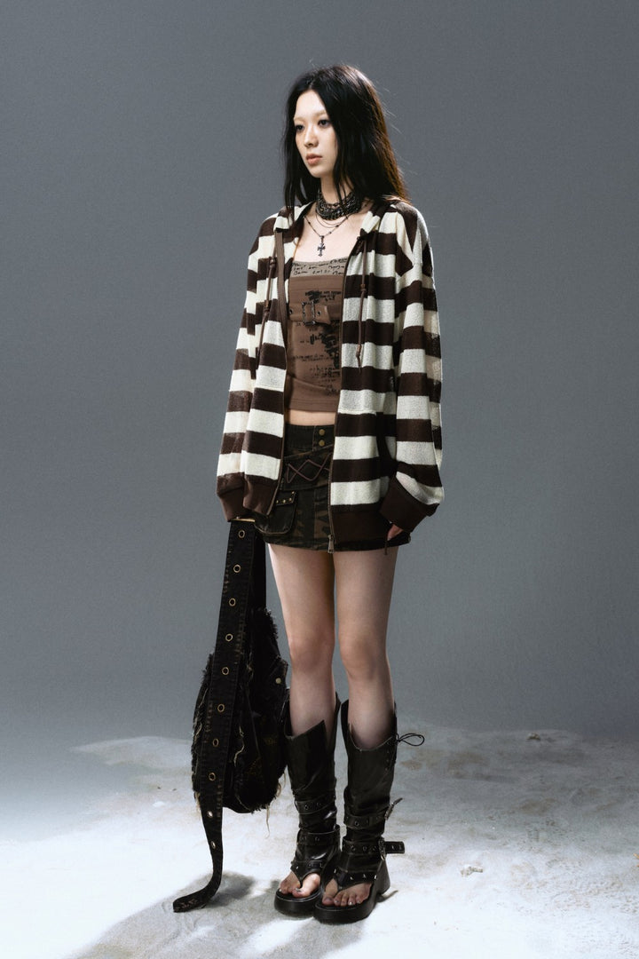 Striped Mesh Hooded Jacket