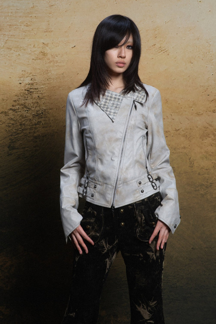 Plaid Collar Moto Jacket