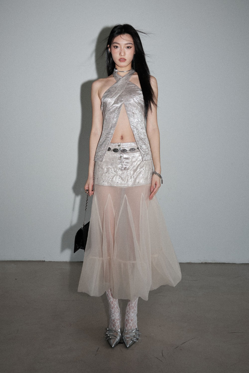 Sheer Silver Tulle Skirt