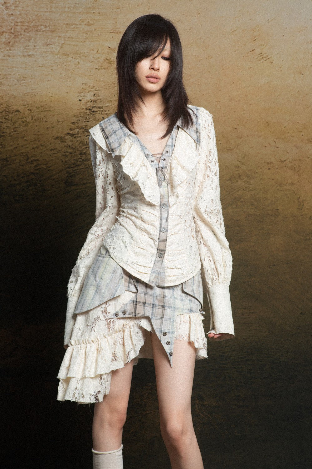 Lace Ruffle Corset Blouse