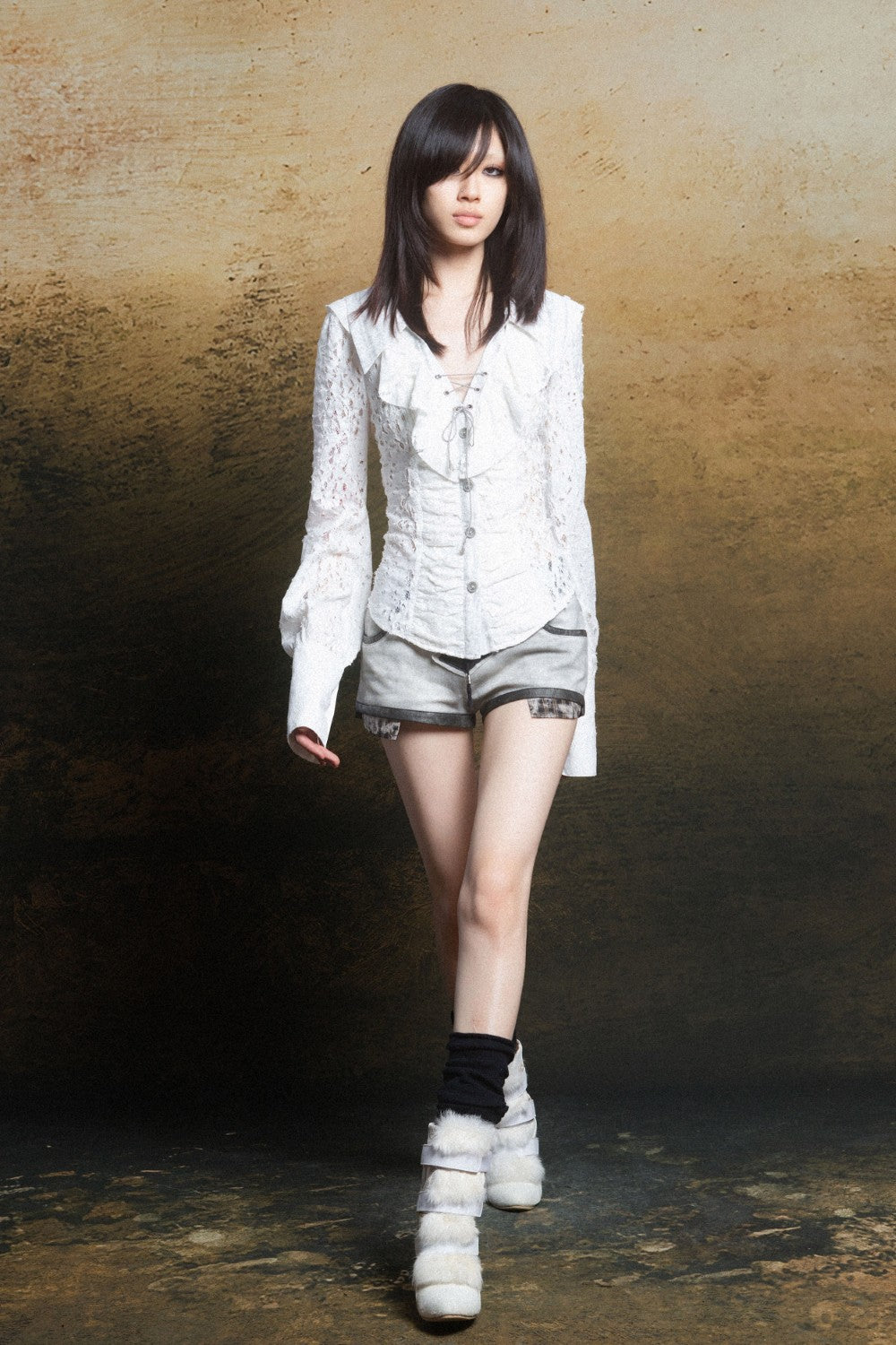 Lace Ruffle Corset Blouse