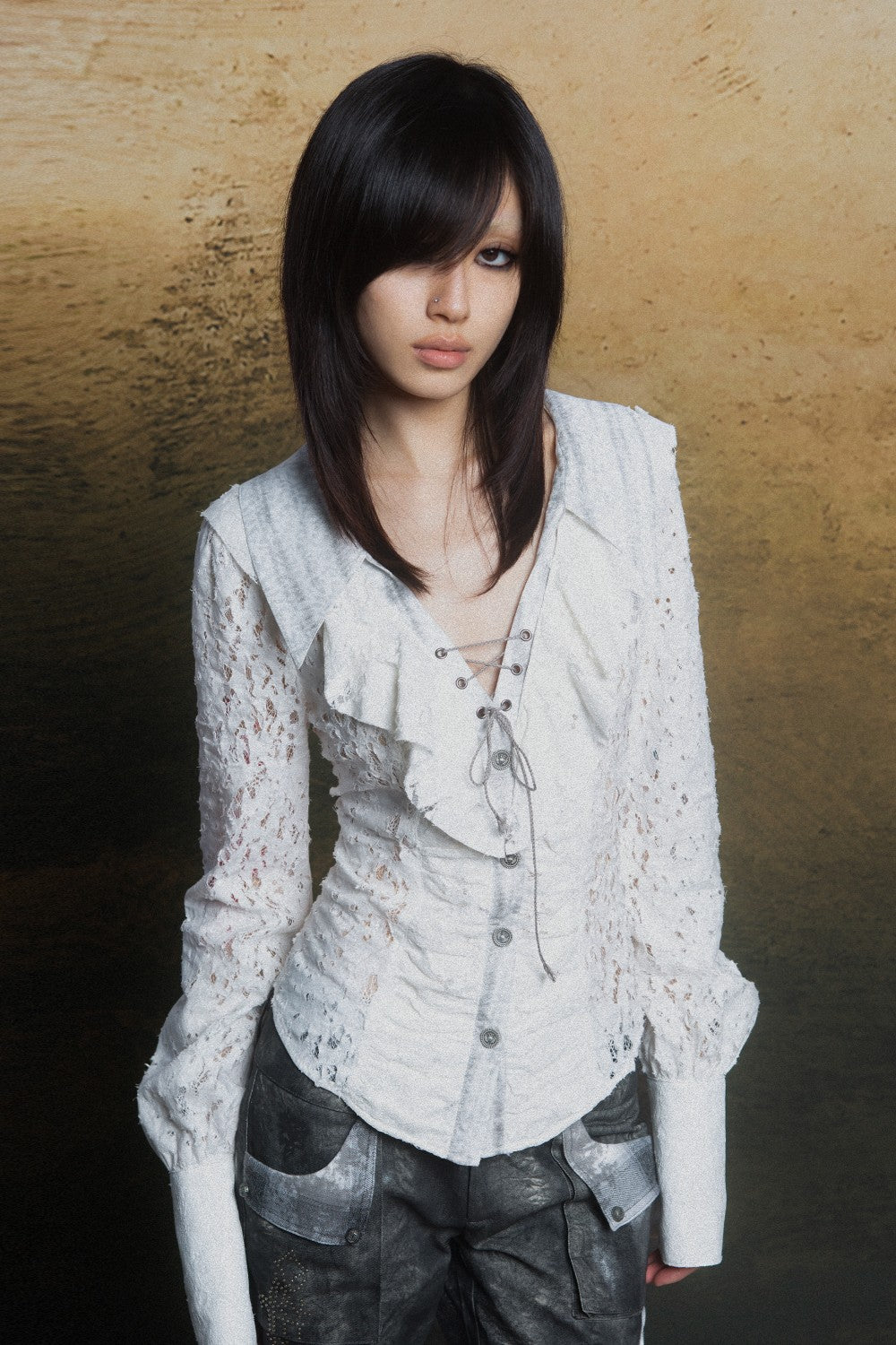 Lace Ruffle Corset Blouse