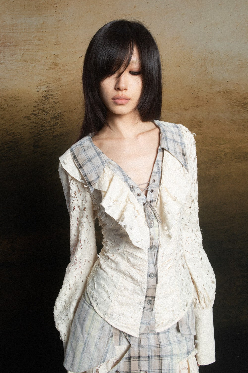 Lace Ruffle Corset Blouse