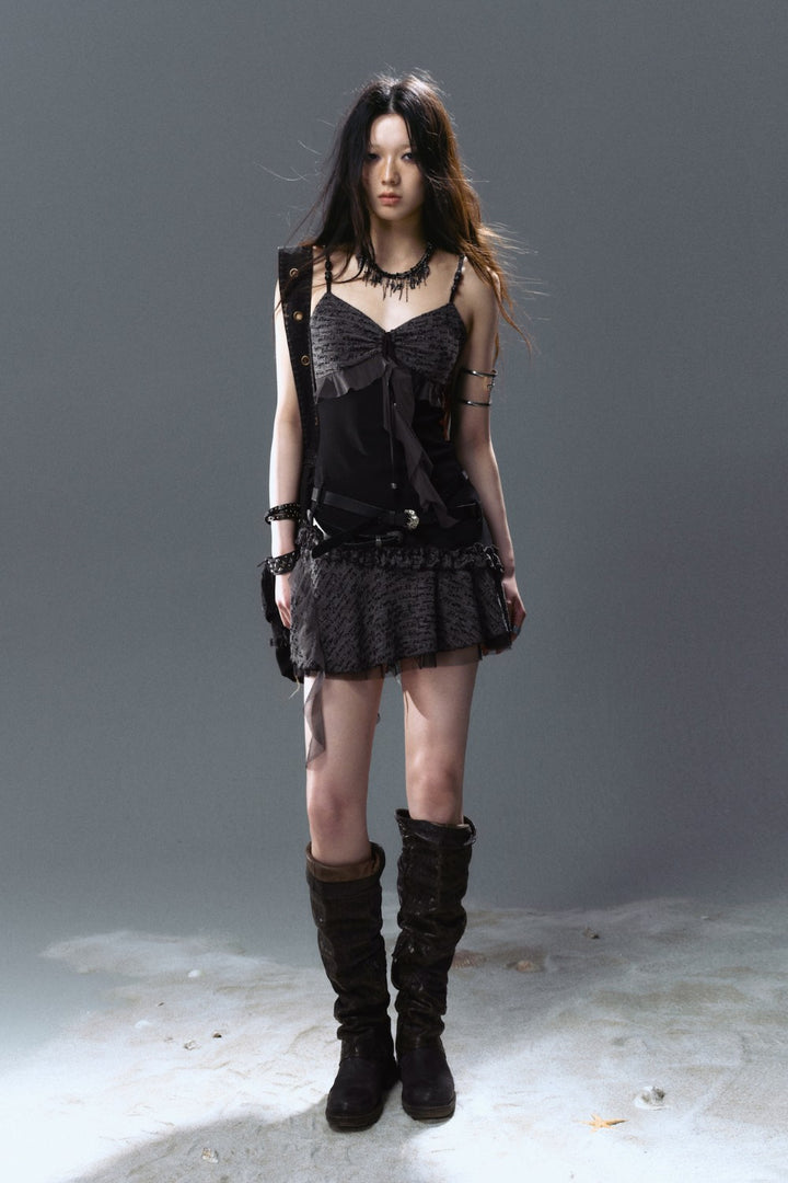 Belted Lace Ruffle Dress