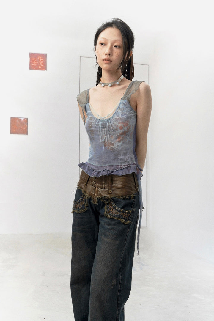 Embroidered Washed Pants