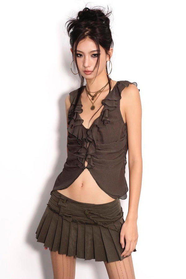 Ruffle Ruched V-Neck Top