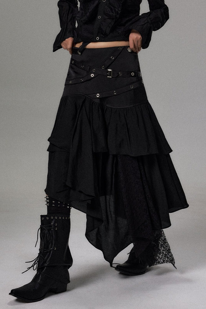 Eyelet Strap Layered Maxi Skirt