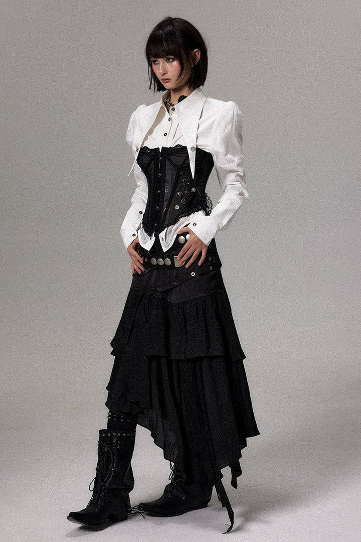 Eyelet Strap Layered Maxi Skirt
