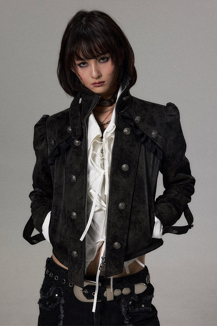 Double Breasted Puff Sleeve Jacket