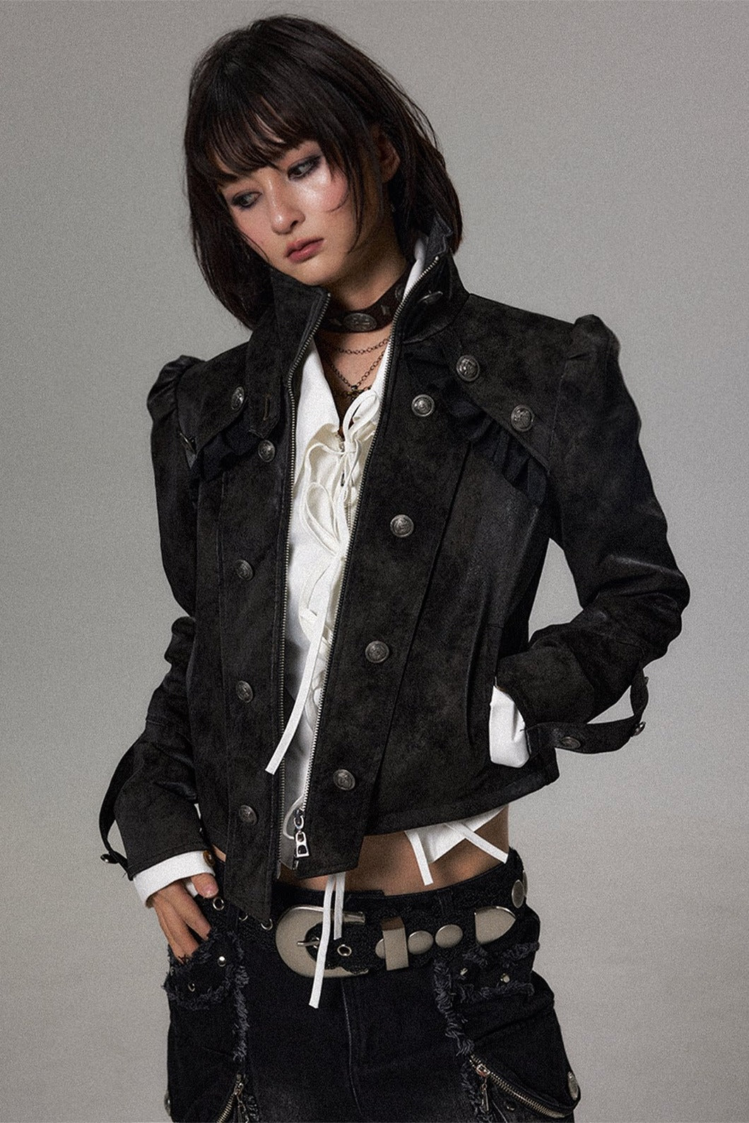 Double Breasted Puff Sleeve Jacket
