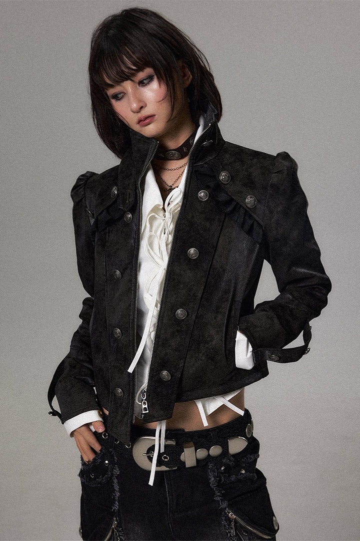 Double Breasted Puff Sleeve Jacket