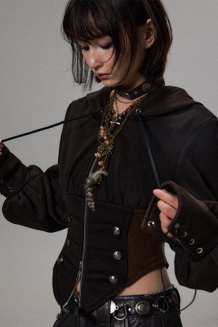 Distressed Cinched Zip Hoodie