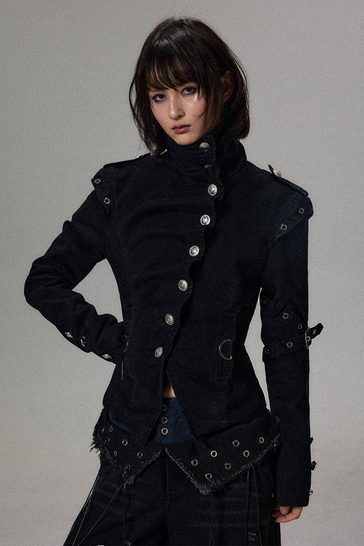 Pleated Stand Collar Jacket