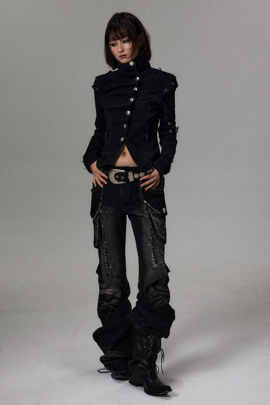 Pleated Stand Collar Jacket
