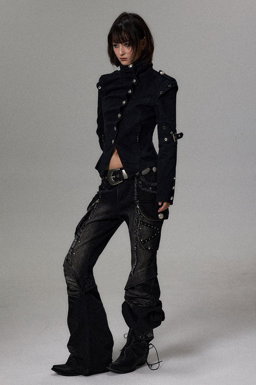 Pleated Stand Collar Jacket
