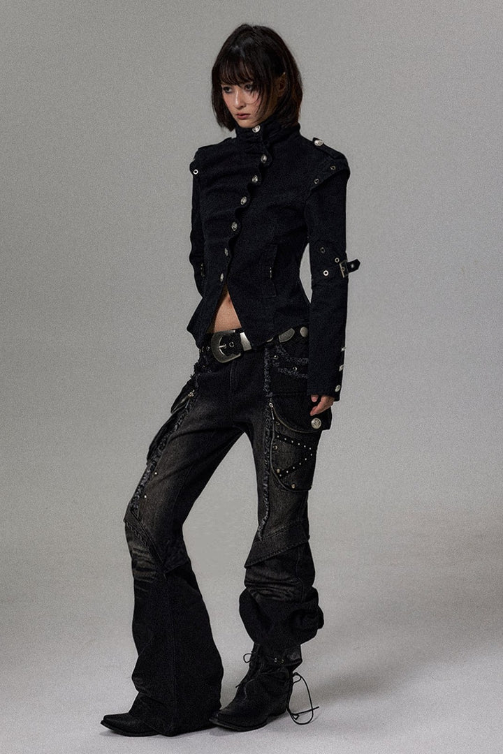 Pleated Stand Collar Jacket