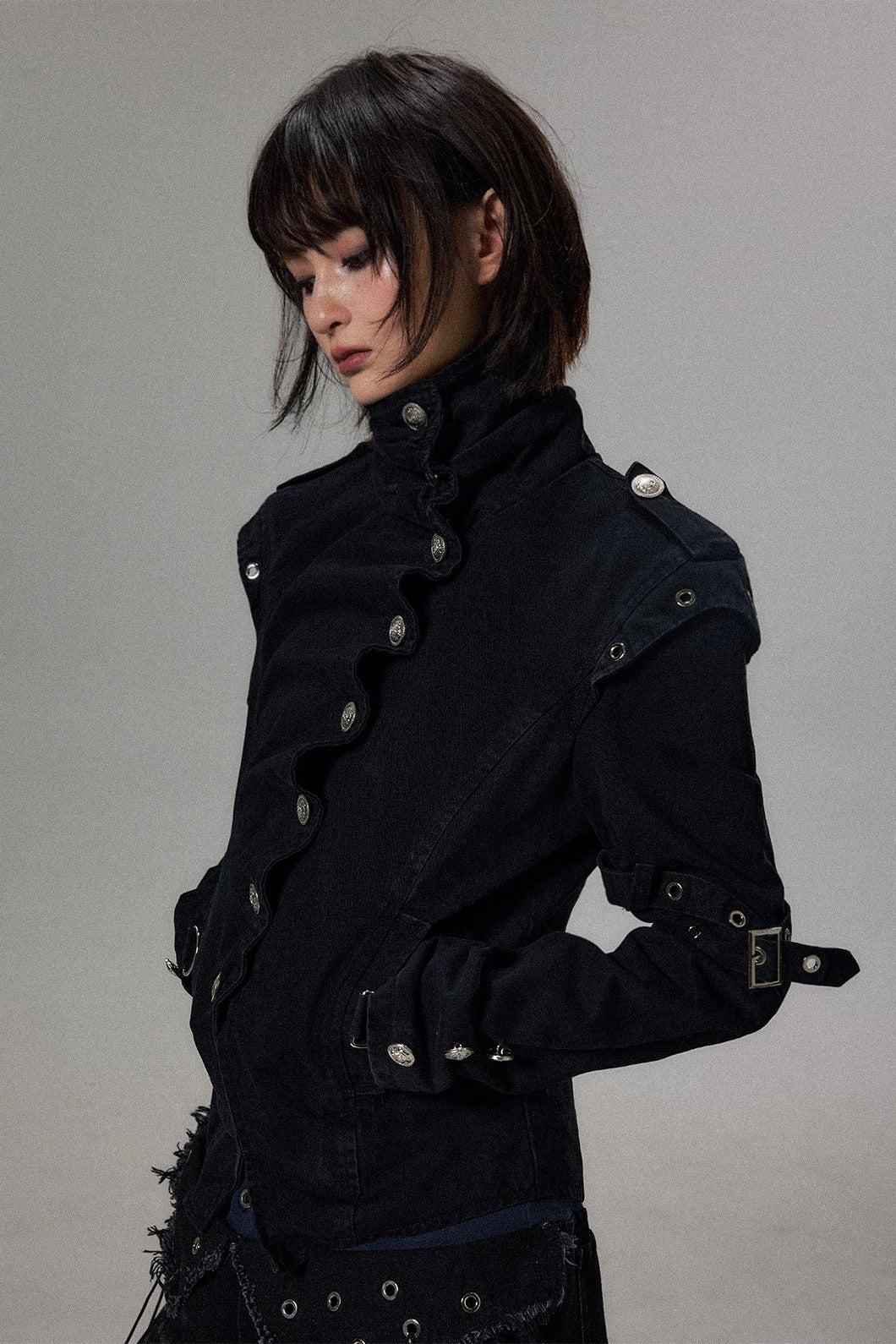 Pleated Stand Collar Jacket