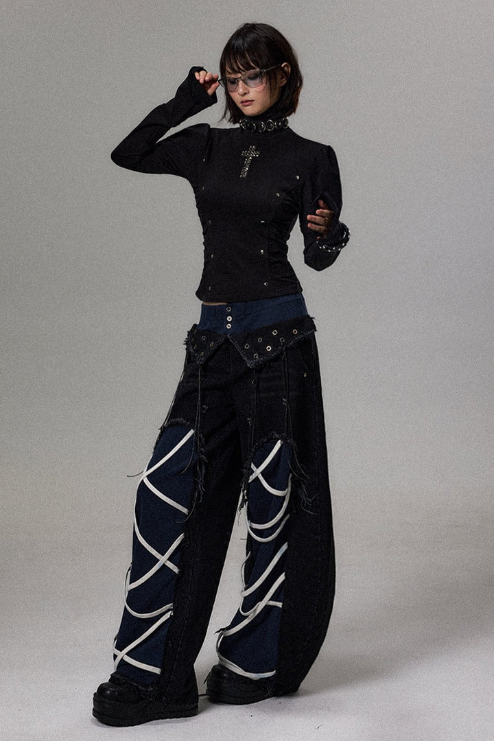 Lace Up Barrel Leg Jeans