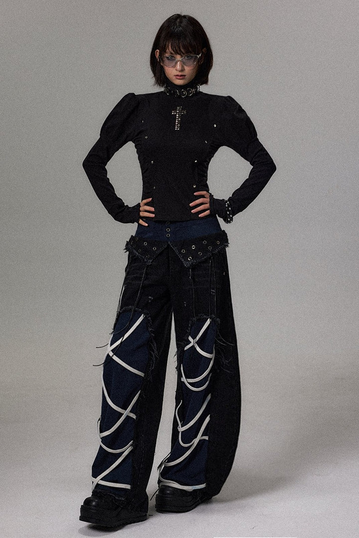 Cross Studded Turtleneck Top