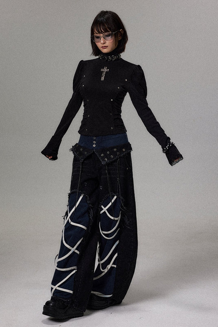 Cross Studded Turtleneck Top