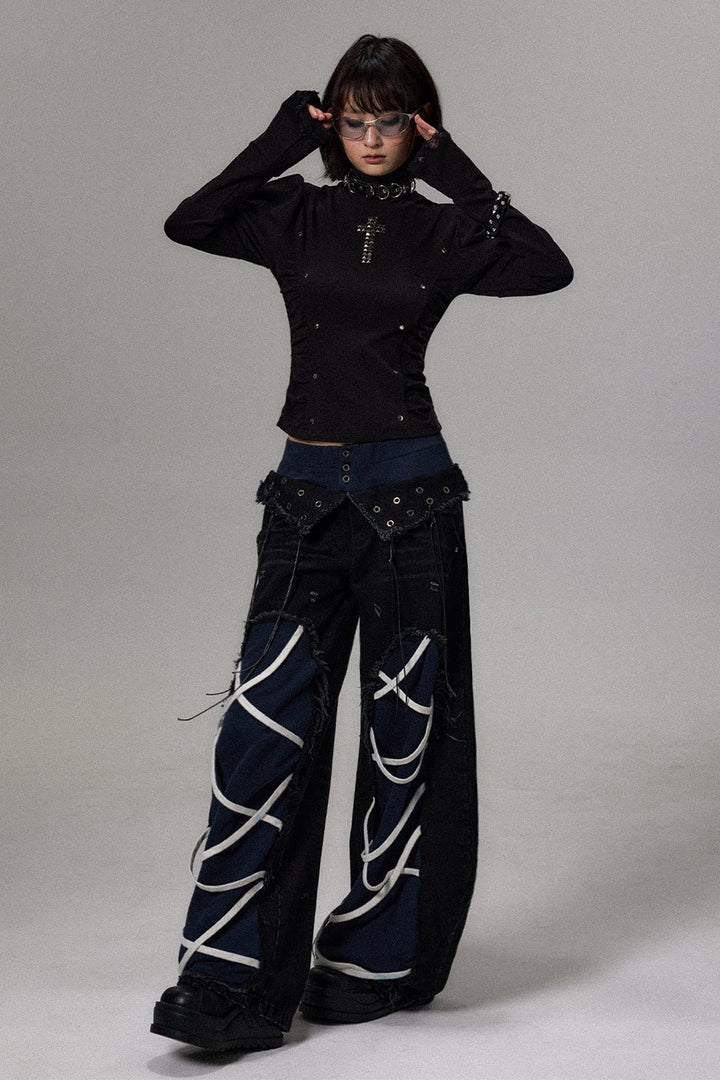 Cross Studded Turtleneck Top